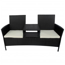 Lumarko Dwuosobowa sofa ogrodowa ze stolikiem, rattan PE, czarna
