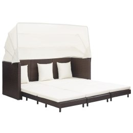  Rozkładane łóżko ogrodowe z zadaszeniem, rattan PE, brązowe Lumarko!
