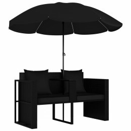 Lumarko Łóżko ogrodowe z parasolem, polirattan, czarne