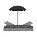  Leżak ogrodowy z parasolem, polirattan, szary Lumarko!