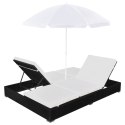  Leżak ogrodowy z parasolem, polirattan, czarny Lumarko!