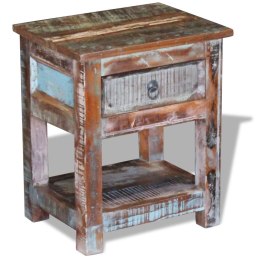  Stolik boczny z 1 szufladą, lite drewno odzyskane, 43x33x51 cm Lumarko!