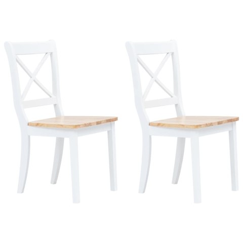  Krzesła stołowe, 2 szt., biel i jasny brąz, drewno kauczukowca Lumarko!