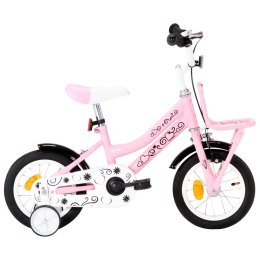 Lumarko Rower dla dzieci z bagażnikiem, 12 cali, biało-różowy