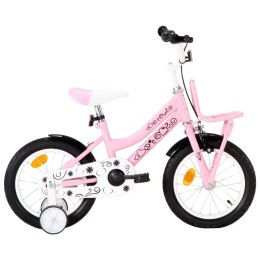 Lumarko Rower dla dzieci z bagażnikiem, 14 cali, biało-różowy