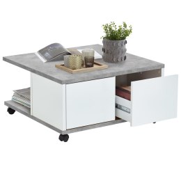 Lumarko FMD Mobilny stolik kawowy, 70x70x35,5 cm, betonowy i błyszcząca biel