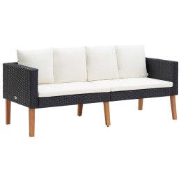 Lumarko 2-osobowa sofa ogrodowa z poduszkami, rattan PE, czarny